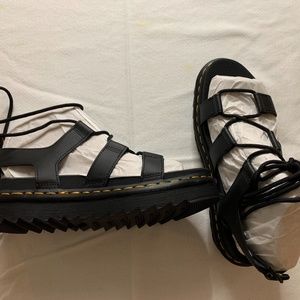 Dr. Marten's NIB Hydro Leather Nartilla Black Gladiator Sandals